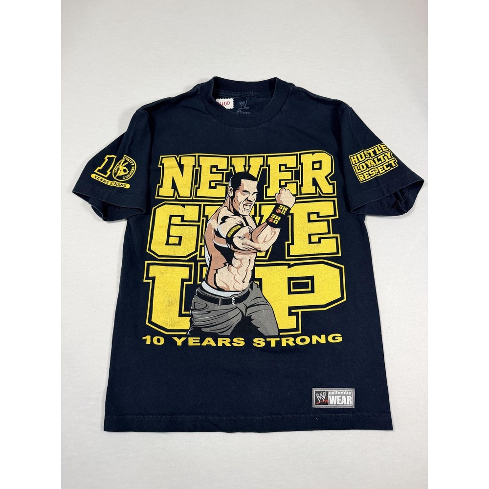WWE Shirt Mens Small Blue Never Give Up 10 Years Strong Graphic Tee Wrestling